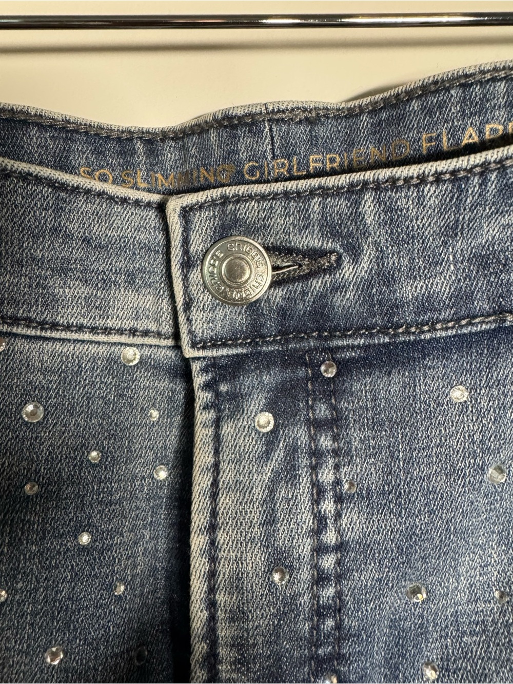 Chico’s So Slimming Girlfriend Jeans with Rhinestone Embellishments, US Size 8R - Picture 9 of 11
